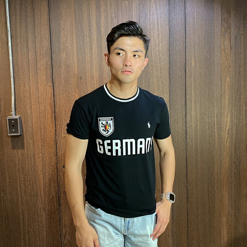 美國百分百【Ralph Lauren】T恤 RL 短袖 短T-shirt Polo 德國 旗幟 黑色 CA70