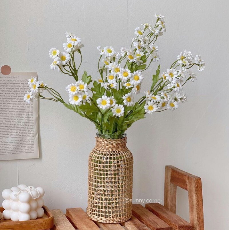 ins風草編玻璃花瓶日式藤編干花鮮花插花瓶花器家居客廳裝飾擺件