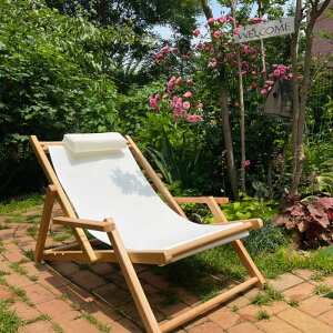 花園躺椅實木可折疊 沙灘椅休閑椅戶外露營 庭院曬太陽的帆布椅