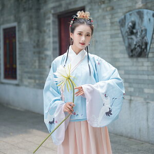 秋冬女裝中國風傳統復古交領漢服女明制上襖印花褶裙兩件套裝1入