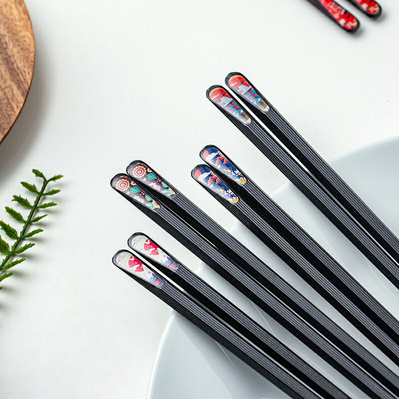 日式指甲筷子尖頭耐熱防滑筷夾菜筷可愛創意餐具情侶公筷套裝快子