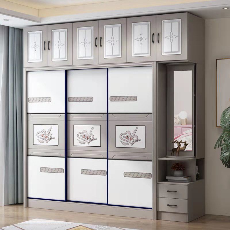 實木生態板衣柜推拉門移門現代簡約臥室板式家用免漆一體大衣櫥
