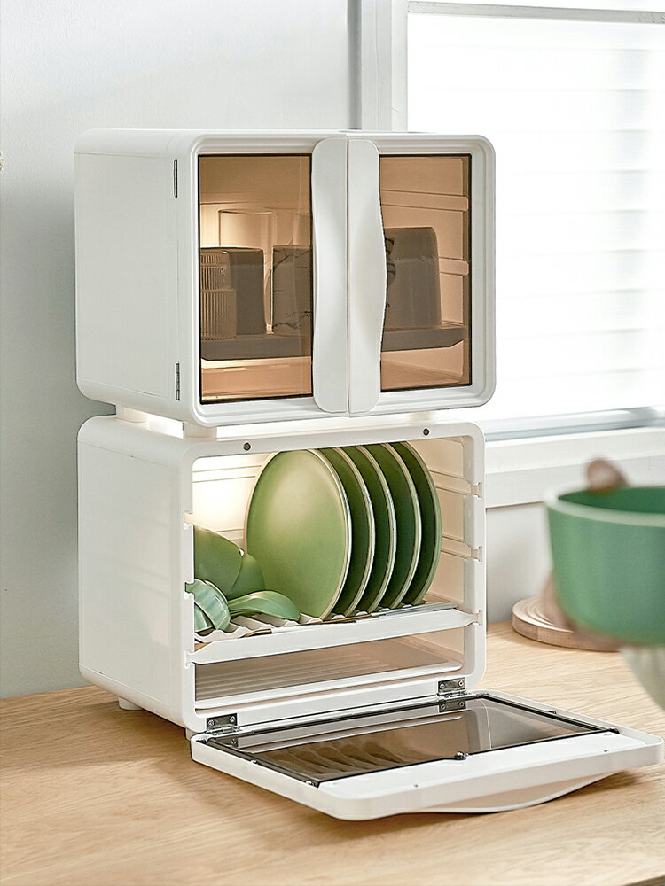 家用廚房碗盤碗碟收納架防塵帶蓋雙層多功能臺面瀝水碗筷置物架