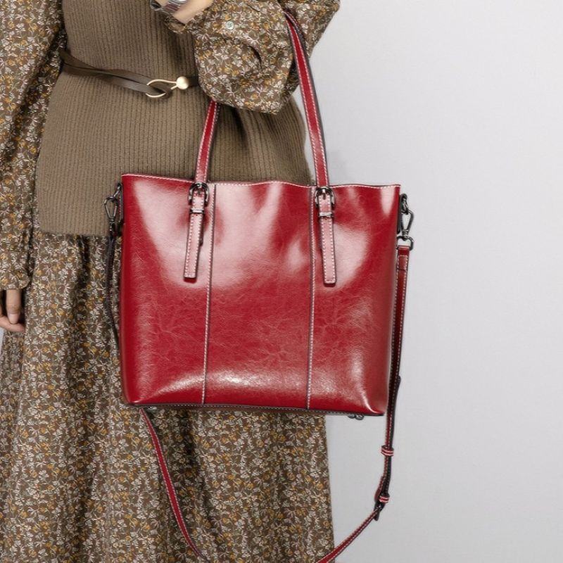 【米蘭精品】現貨+預購 真牛皮側背包手提包真皮革斜背包單肩包托特包隨身包-復古大容量女包包4色74mk78