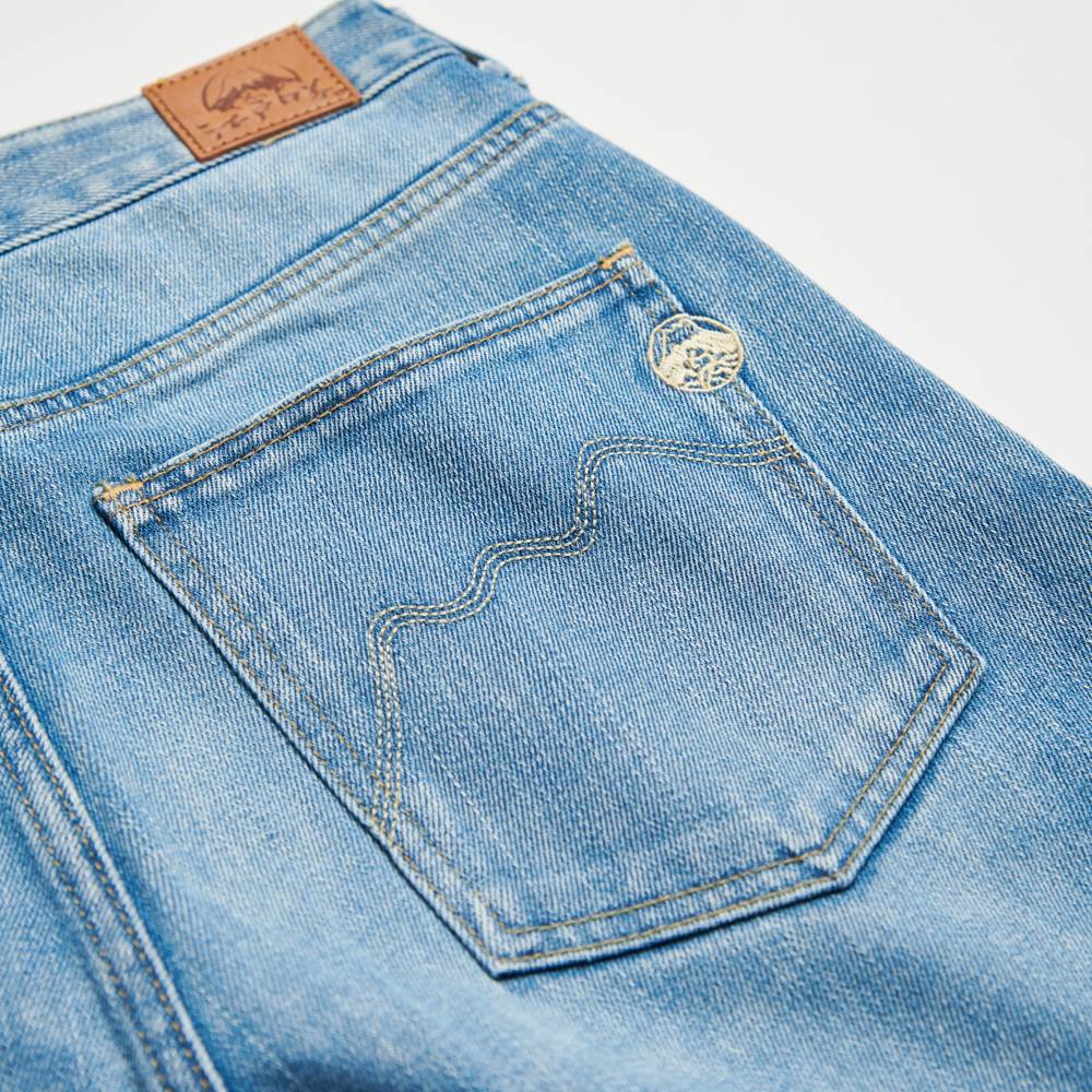 EDOKATSU江戶勝 男款 石洗雪花丹寧直筒褲 (石洗藍) 7