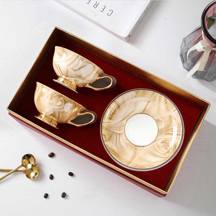 歐式金邊陶瓷咖啡杯套裝骨瓷咖啡杯小奢華杯碟下午茶茶具禮盒裝❀❀城市玩家