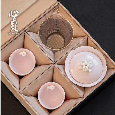 日式捏花蓋碗茶具套裝家用陶瓷茶杯高檔單兩人泡茶功夫小套禮盒裝 全館免運