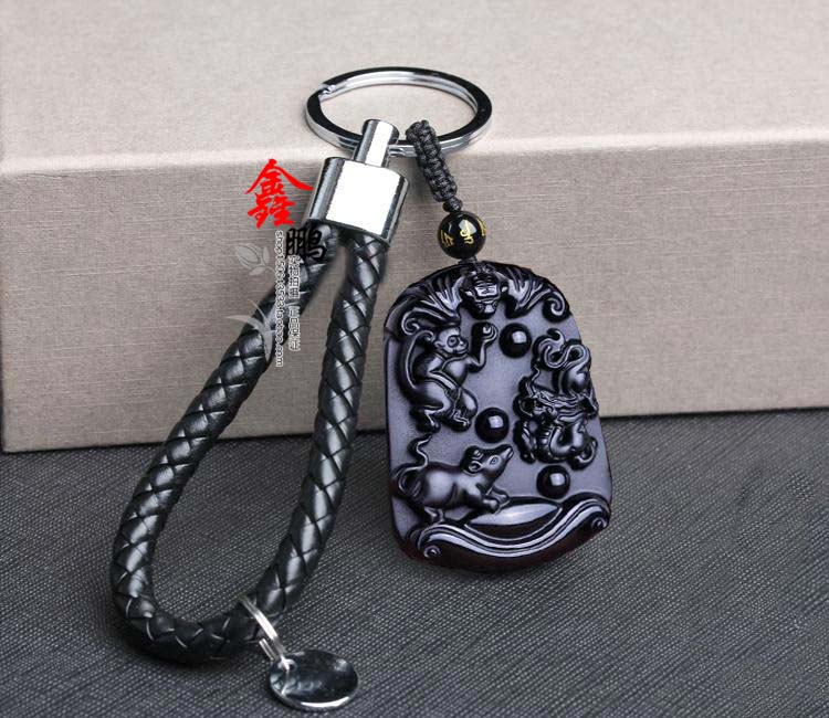 生肖猴鼠龍天黑曜石申子辰三合貴人化太歲旺運吊墜鑰匙扣 0