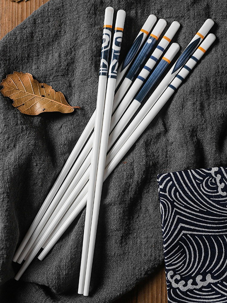 日式陶瓷筷子家用防霉防滑健康環保易清洗耐高溫不變形骨瓷筷碗筷
