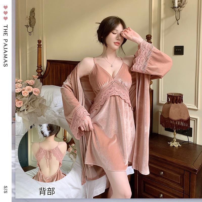 秋冬金絲絨吊帶睡衣女 時尚女式家居服二件套裝 純欲風性感睡衣