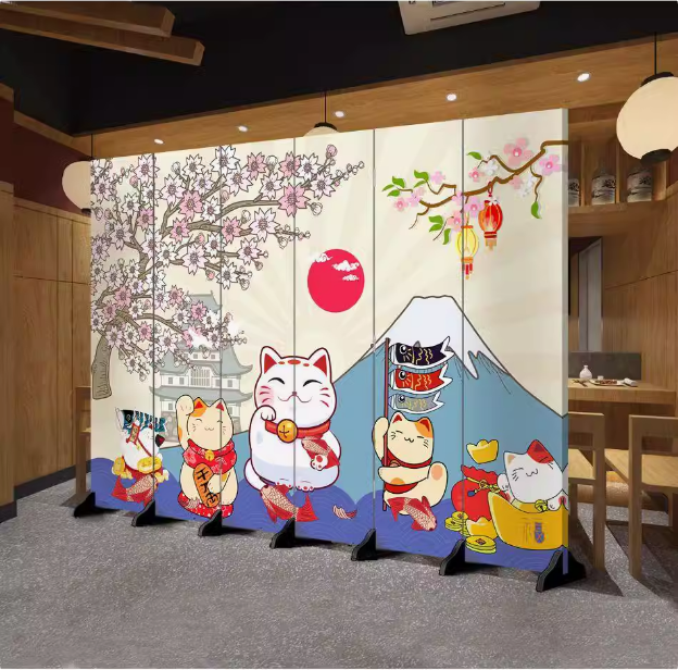 日式遮擋屏風居屋舍日料店隔板門口迎客折疊移動式招財貓和風櫻花/屏風/擋風屏/隔斷屏/遮擋屏/折疊屏/玄關屏風/客廳屏風 5