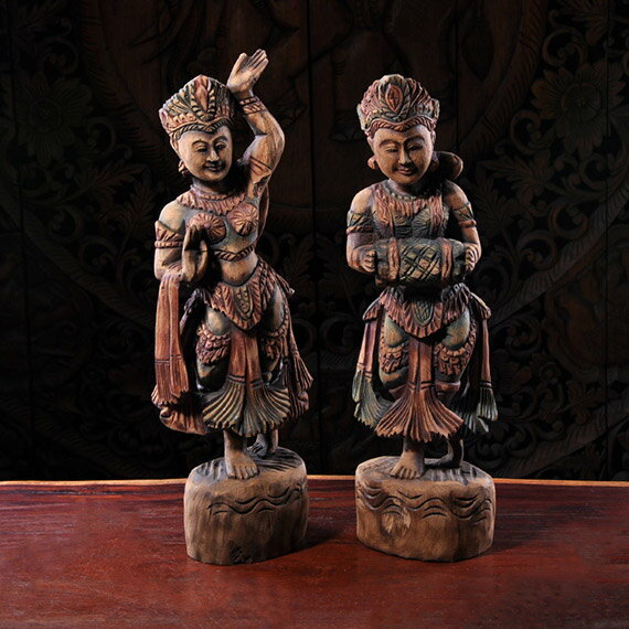 泰國特色進口工藝品人偶擺件東南亞實木雕刻彩繪復古人物桌面擺設1入