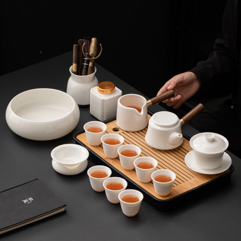 羊脂玉功夫茶具套裝家用客廳高檔輕奢泡茶辦公室德化白瓷蓋碗茶杯