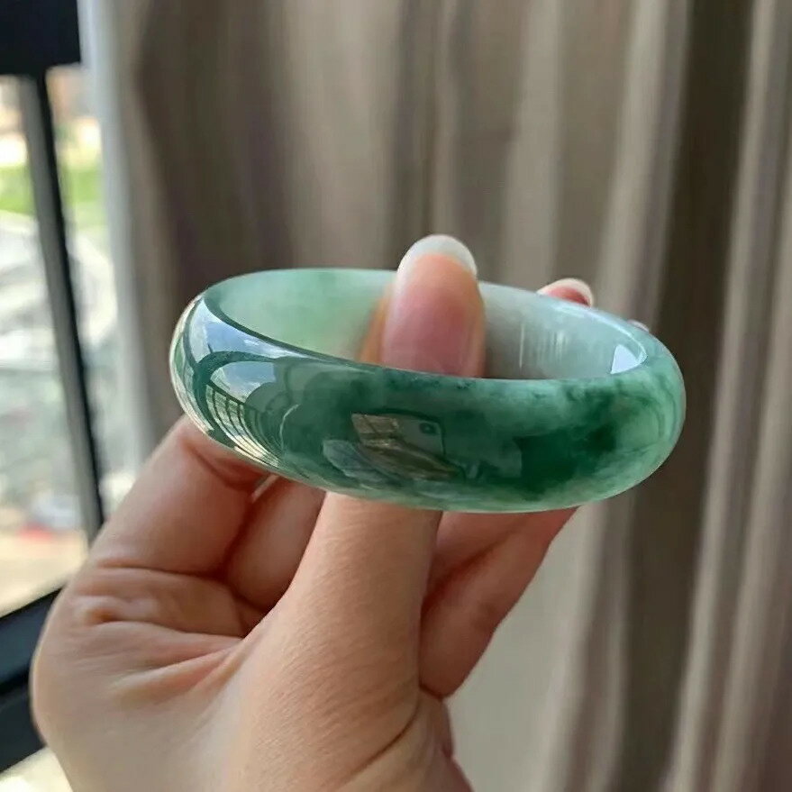 【現貨】緬甸天然翡翠手鐲老坑冰種A貨油青手鐲飄花貴妃玉手鐲年輕少女款【北歐家居生活】