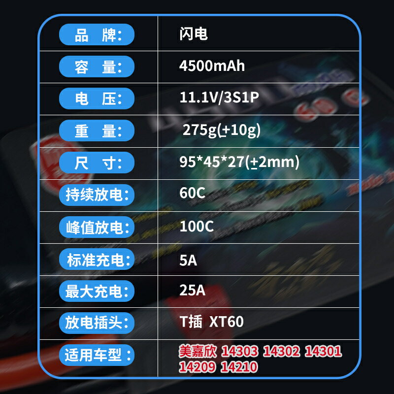{保固一年 可打統編}暴力閃電 長續航版 4500mah 60c 模型車電池 美嘉欣14車通用14303 1