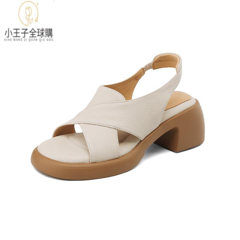 【公司現貨速發】免運 開發票 小短靴 堆堆靴 真皮女鞋 羊皮鞋 小皮鞋 樂福鞋法式復古厚底羊皮涼鞋夏圓頭露趾踩屎感一腳蹬休閑舒適 定製