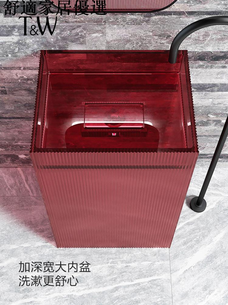 免運 破損包賠償 可開發票 方形透明樹脂立柱盆彩色水晶豎條紋家用小戶型洗手洗臉盆