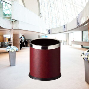 【企隆 圍欄 飯店用品】 資源回收 清潔 整理 垃圾桶 C45S-23 清潔箱酒紅色皮圓形雙層桶