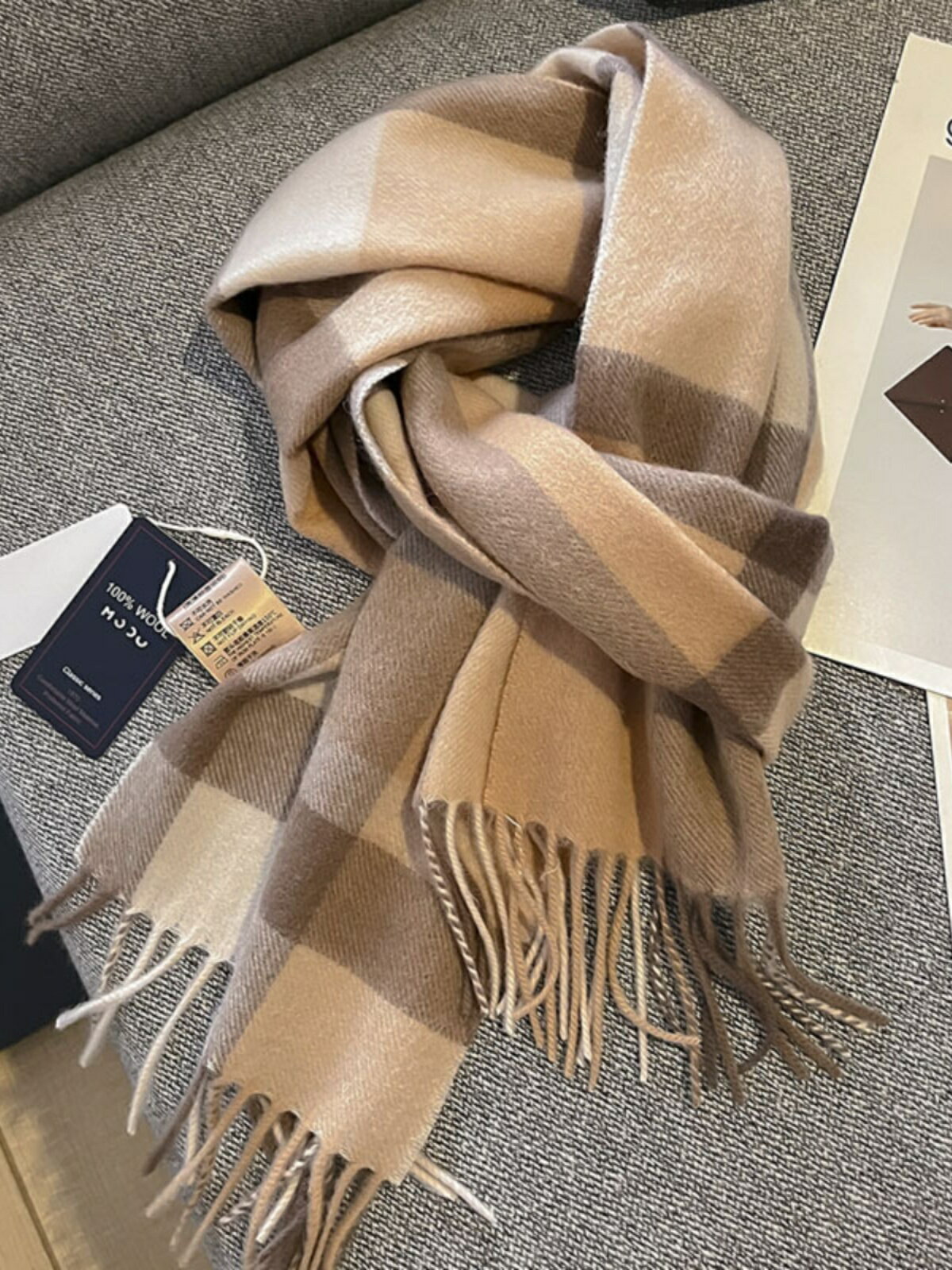 秋冬澳洲wool純羊毛圍巾經典英倫格子圍巾女男女情侶款保暖圍脖【北歐居家生活】