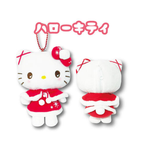 asdfkitty*KITTY 聖誕斗篷 造型絨毛玩偶零錢包吊飾 掛飾 鑰匙圈-很大很顯眼-掛包包上或掛車上都好用-日本正版
