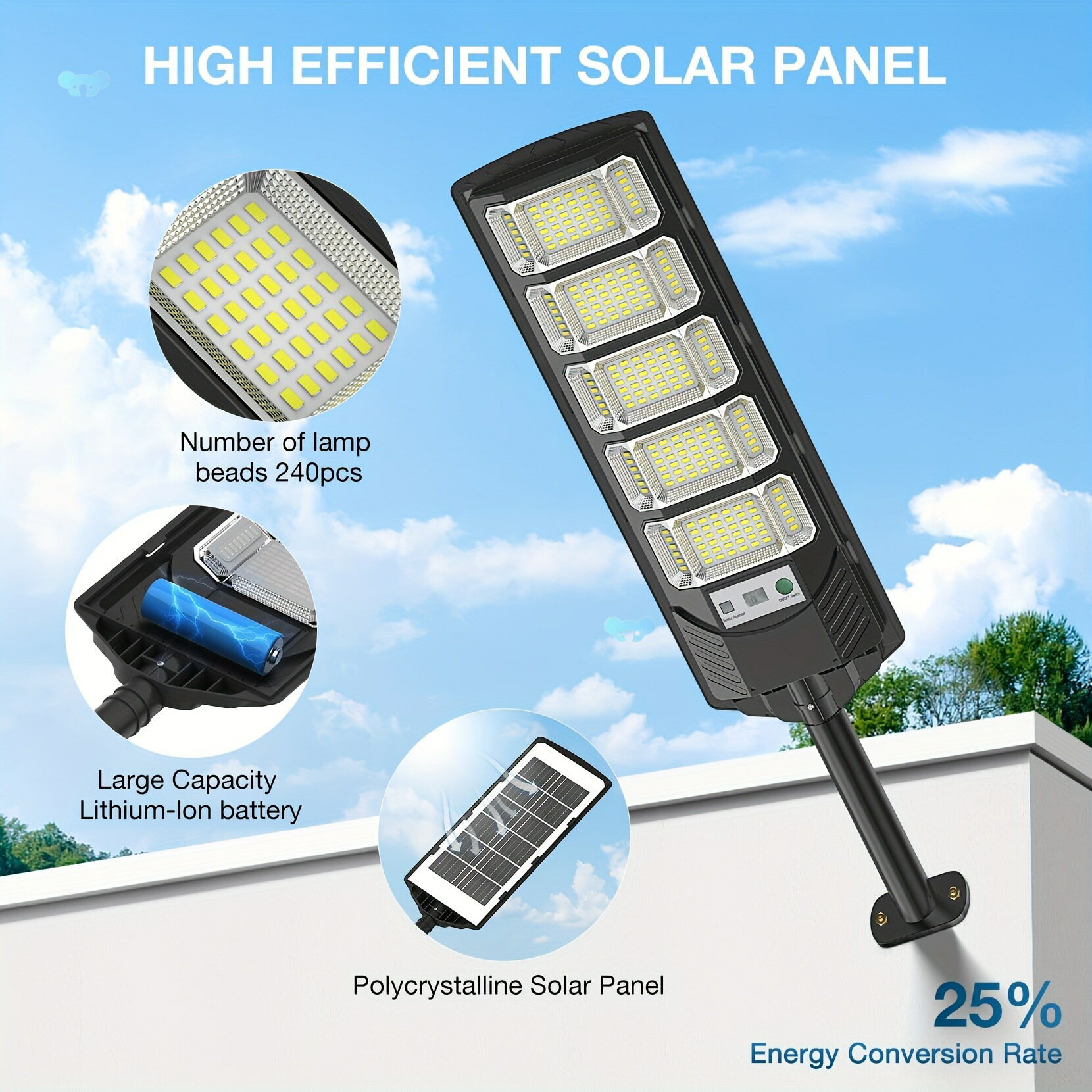 240 LED Solar Parking Lot Street Light (Dusk to Dawn),