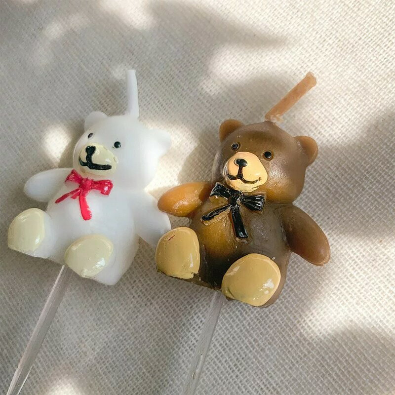 領結小熊造型蠟燭 (玫粉/香檳金)