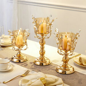 歐式燭臺玻璃蠟燭臺擺件香薰托臺裝飾品家用燭光晚餐道具浪漫輕奢