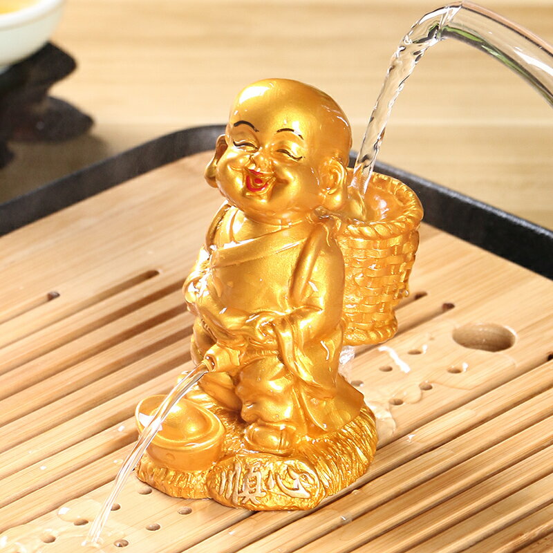 噴水茶寵擺件貔貅玩金蟾蜍和尚小茶臺變色創意精茶道配件茶
