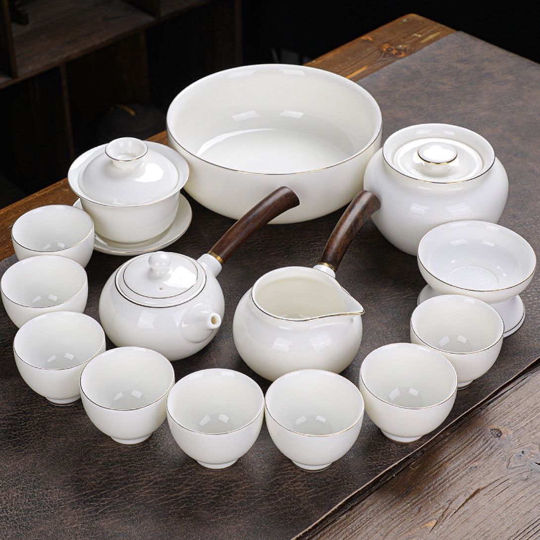 德化羊脂玉茶具套裝白瓷蓋碗高檔側把茶壺茶杯功夫茶具整套