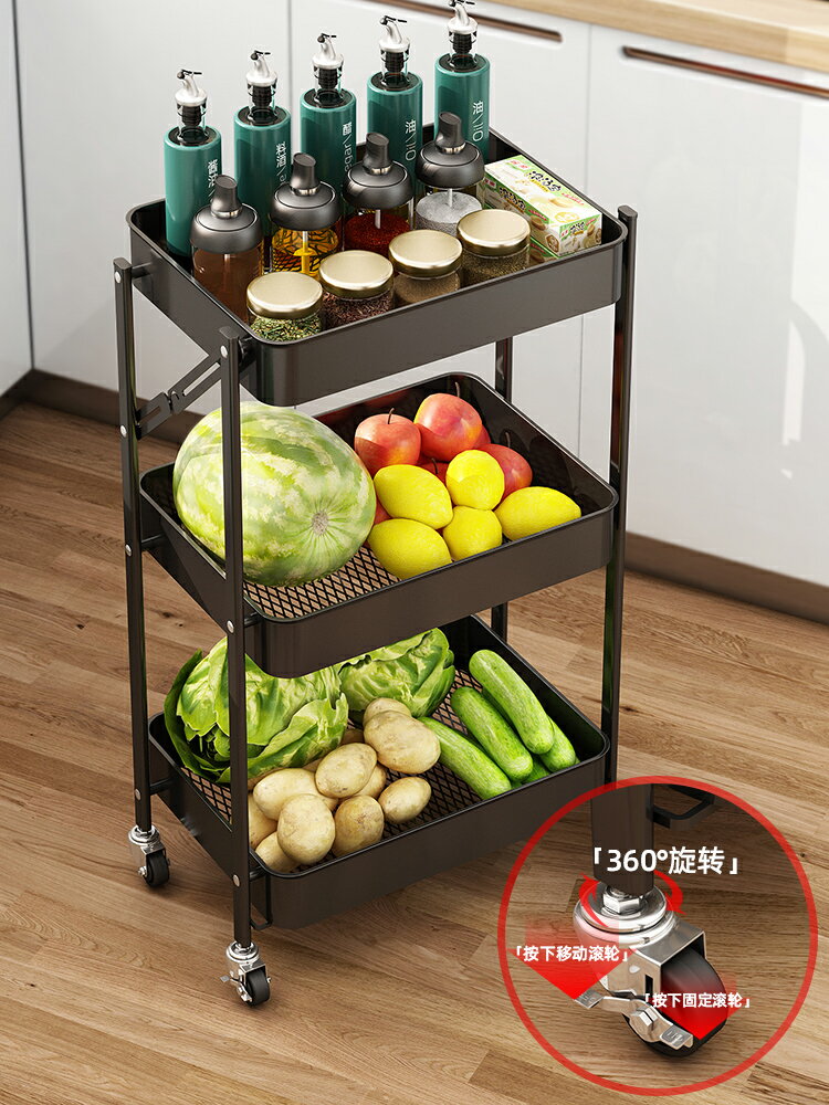 廚房折疊小推車置物架落地式可移動菜籃子蔬菜折疊收納架