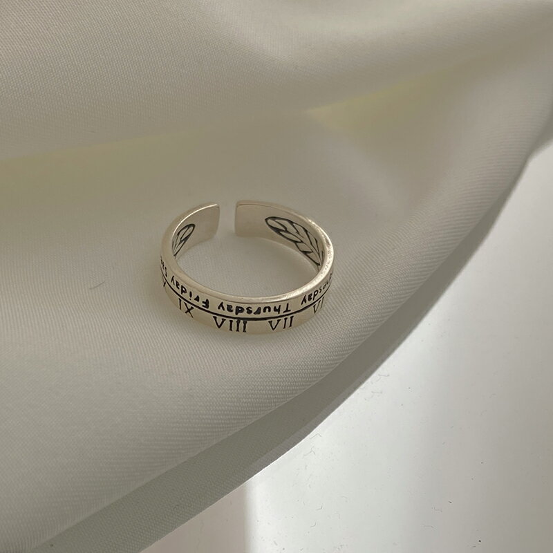 925純銀時間戒指女小眾設計時尚羅馬數字開口食指戒個性螺旋指環 3