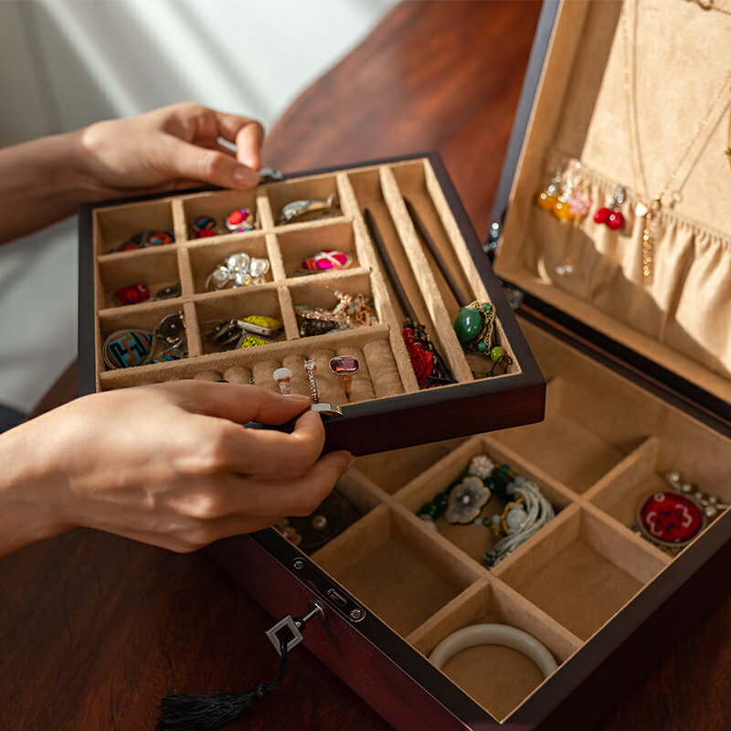 古風木質首飾盒收納盒多功能收藏盒飾品收納大容量手鏈項鏈耳環