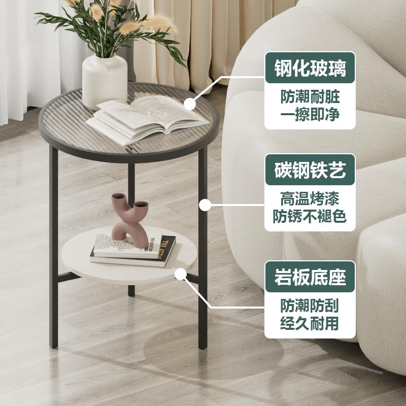 【最低價】【公司貨】輕奢設計感移動角幾簡約小戶型沙發長虹玻璃邊桌創意迷你巖板茶幾 2