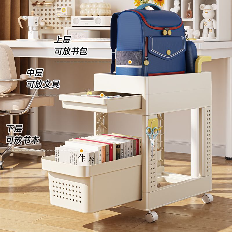 多功能書包置物架多層可移動小推車書本零食收納架家用書架收納櫃 3