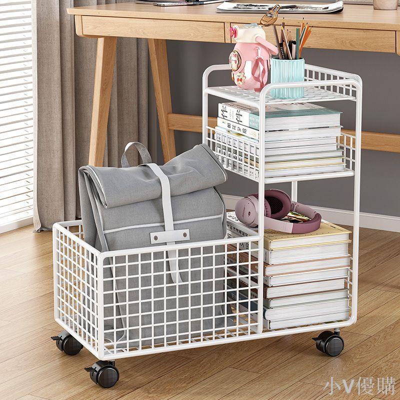 小V 書包置物架桌下櫃可移動筐家用放存放神器帶輪小推車書架收納滑輪