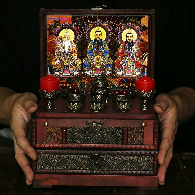 開立發票 【宅配免運】 道家便攜小型供桌法壇佛龕道士供具木箱三清科儀供奉用具用品 供臺香案 神龕 供奉桌 神桌PHZzz0619