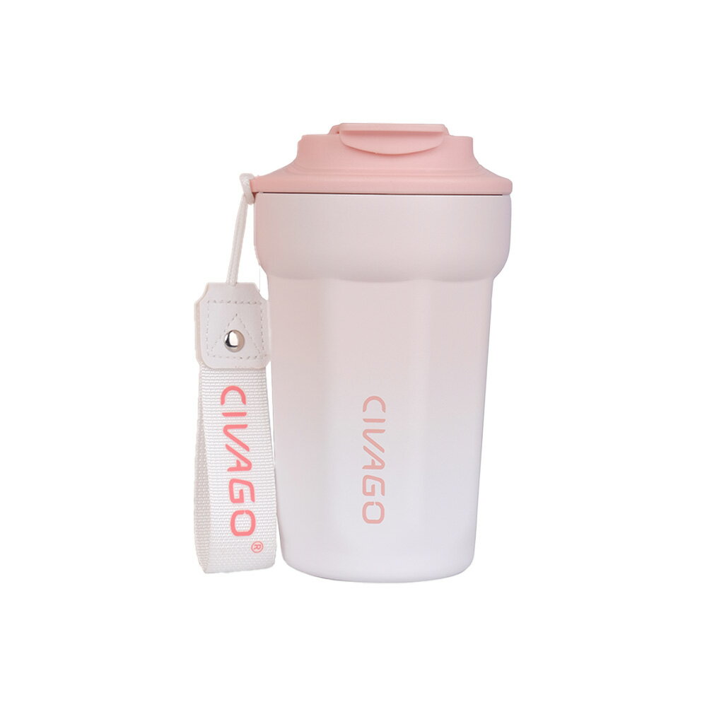 【CIVAGO】朵朵陶瓷保溫咖啡杯 漸層款-雲朵 櫻花粉 384ml 咖啡隨行杯 保溫杯