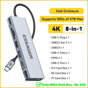 【日本代購】適用於 Macbook Pro Air M 附磁碟儲存功能 USB Type c 轉 HDMI 相容筆記型電腦擴充塢Essager 8 合 1 USB 集線器