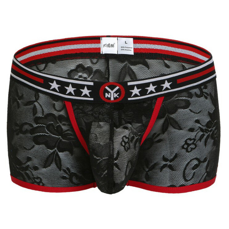 男士內褲 網紗提花 男士平口內褲 四角褲 性感情趣 半透明 透氣四角褲 低腰內褲 6