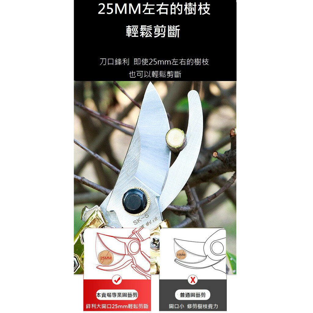 台灣現貨 海綿握把鍍鈦園藝剪 鋁鍛造握把專業園藝剪刀 外銷果樹剪 花剪 SK5高碳鋼 bypass pruner 5