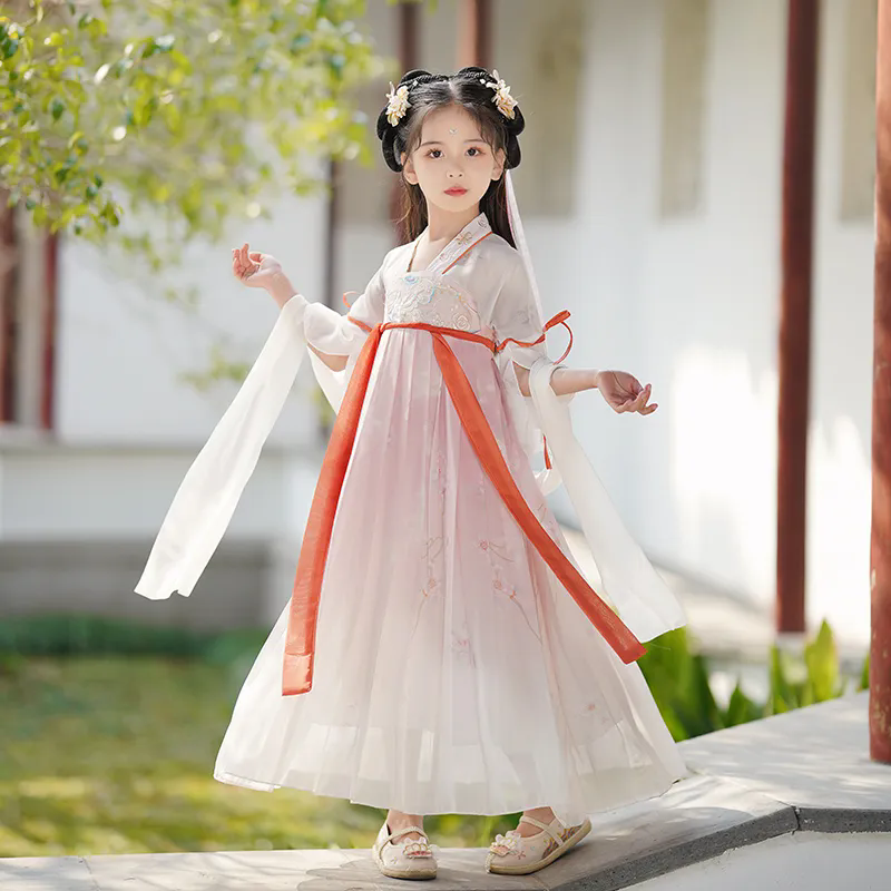 兒童洋裝 女童漢服 兒童古風公主裙 超仙襦裙 花神古裝連身裙 女款國風長裙 中大童漢服裙子 女生連身裙【不二雜貨】
