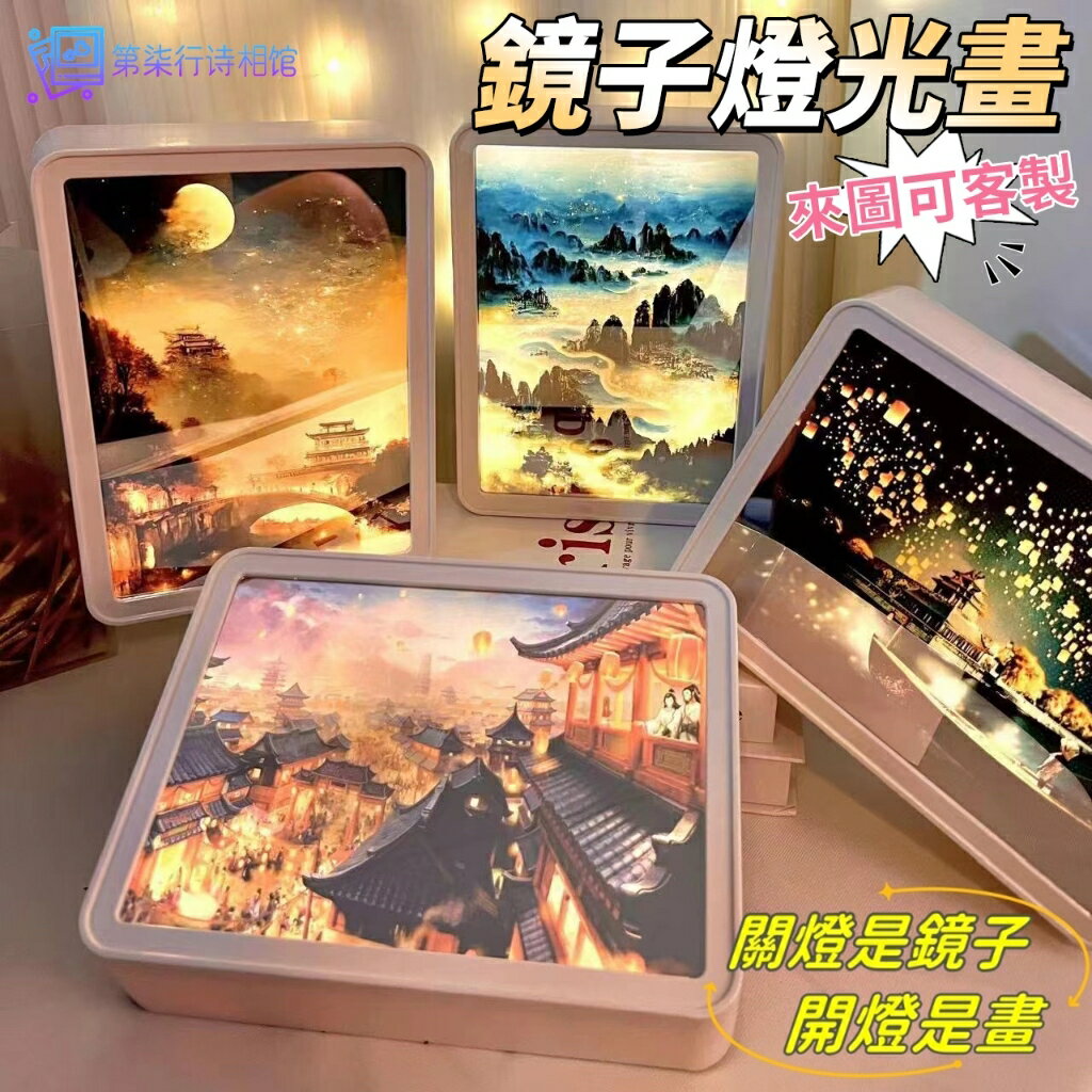 鏡子燈光畫 diy小夜燈 照片燈 發光畫 LED燈光畫 氛圍燈 diy禮物 化妝鏡 相片 客製化燈 畢業禮物 客製化禮物