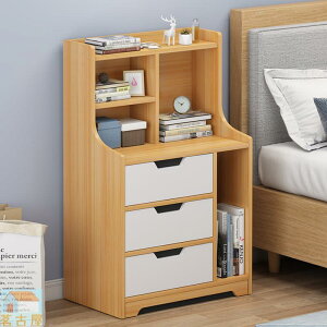 小型多功能書架儲物柜床頭柜置物架床邊仿實木小柜子臥室床邊柜