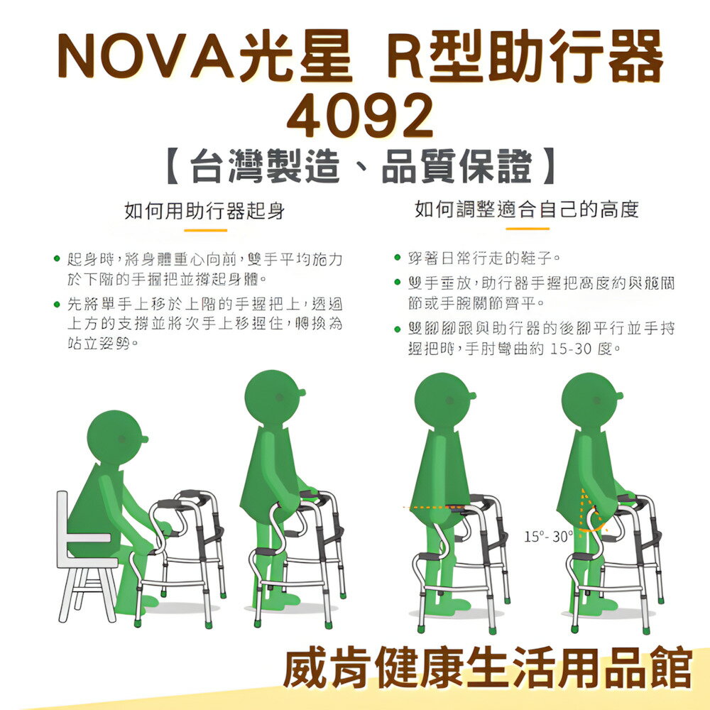 【3%點數回饋】助行器 R型助行器NOVA 光星 4092 標準款 二階式助行器 輔助行走 6