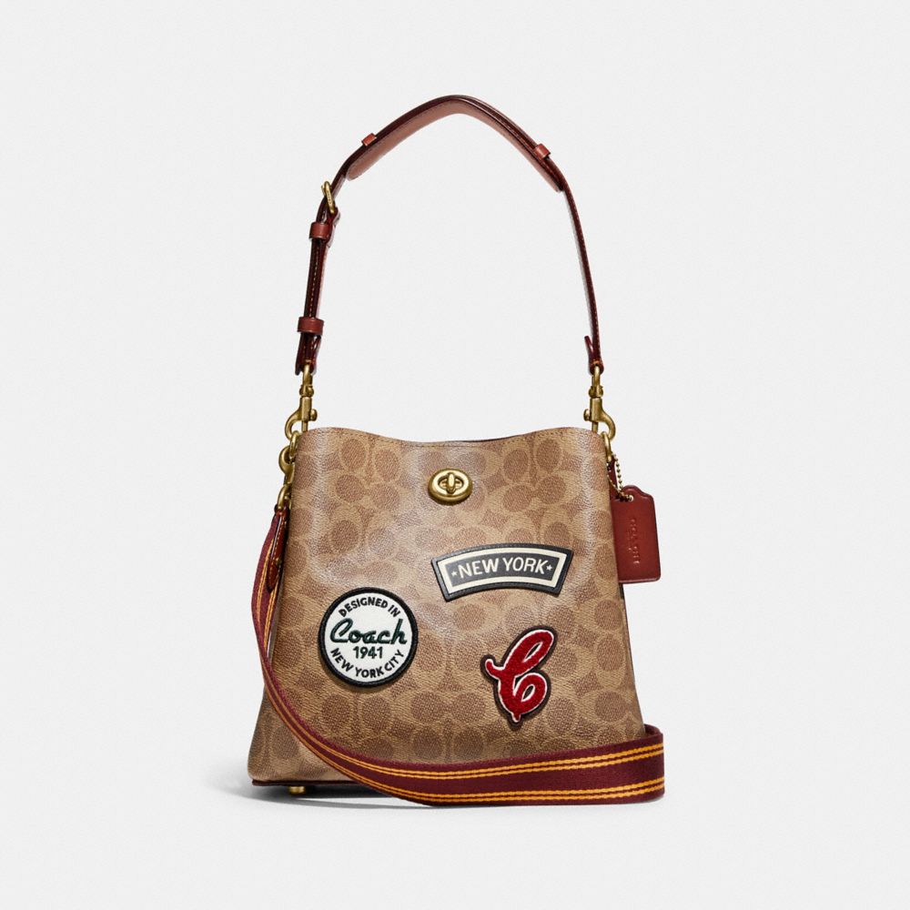 COACH WILLOW 紅色經典 SIGNATURE 帆布徽章水桶包 C6868 ｜全館免運