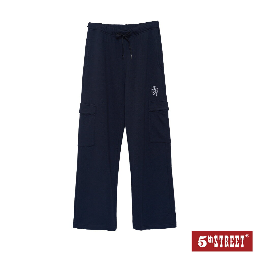 男裝 運動褲 寬直筒褲 大口袋 黑色 (961174) 【5th STREET】【APP下單天天10%回饋】 最高折426