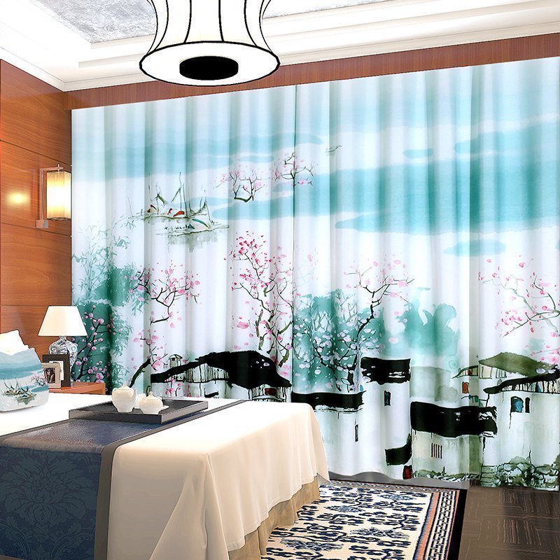 窗簾遮光2022年新款新中式中國風飄窗紗簾客廳臥室全遮陽布掛鉤式