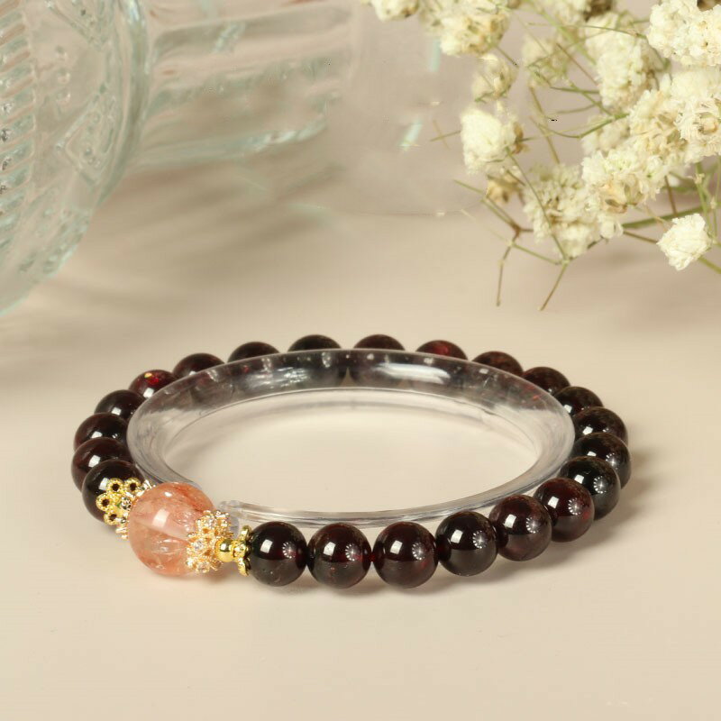 現貨+預購 石榴石手鍊串珠手繩女手珠平安擋煞防小人轉運淨化招財開運-7.5mm紅膠花水晶74kj17【獨家進口】【米蘭精品】