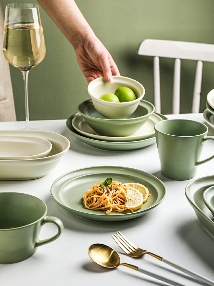 啞光陶瓷餐具家用簡約西餐盤深盤甜品沙拉碗飯碗湯碗菜盤