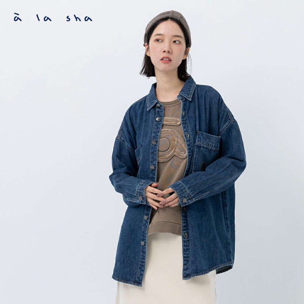 a la sha 車縫線牛仔襯衫外套